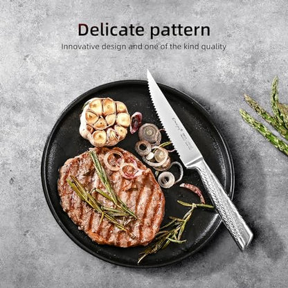 Knife Set, Emojoy 16-Piece Kitchen Knife Set with Block Wooden Carving Fork, Ripple German Stainless Steel Knife Block Set, Hollow Handle for Chef Knife Set with Sharpener and Scissors
