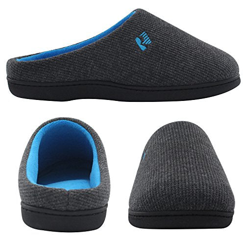 RockDove Men's Original Two-Tone Memory Foam Slipper, Size 9-10 US Men, Dark Grey/Blue