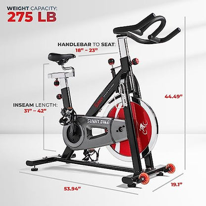 Sunny Health & Fitness Indoor Cycling Exercise Bike with Heavy-Duty 49 LB Chrome Flywheel, Stationary Bike with Customizable Comfort with 275 LBS. Max Weight - ‎SF-B1002