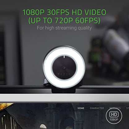 Razer Kiyo Streaming Webcam: Full HD 1080p 30 FPS / 720p 60 FPS - Ring Light w/Adjustable Brightness - Built-in Microphone - Autofocus - Works with Zoom/Teams/Skype for Conferencing and Video Calling