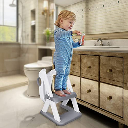 Kylinton® Potty Training Seat, Upgrade 2 in 1 Potty Training Toilet Seat and Step Stools for Kids, Splash Guard Anti-Slip Pad Potty Seat for Boys Girls, Triangle Foot Step Design Most Sturdy (Grey)