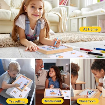 FUQUN Magnetic Dots Board for Kids, Magnetic Drawing Board with Magnetic Pen & Beads for Toddlers, Magnetic Dot Art Montessori Preschool Educational Toys, Travel Toys for Kids, 24 Patterns Included