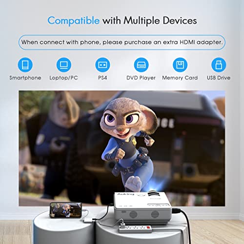 AuKing Projector, 2023 Upgraded Mini Projector, 9500 lumens Multimedia Home Theater Video Projector, Compatible with Full HD 1080P HDMI, USB, VGA, AV, Smartphone, Pad, TV Box, Laptop