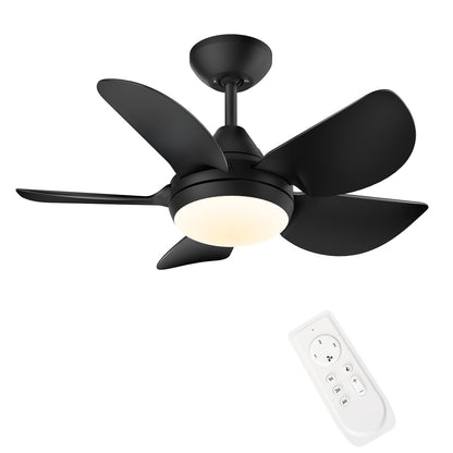 CJOY Small Ceiling Fan with Light, 30 Inch Black Modern Ceiling Fans with Lights and Remote, LED Dimmable & Memory Function, 5 Reversible Blades Fan Light for Bedroom/Kitchen/Small Space