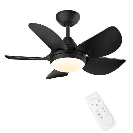 CJOY Small Ceiling Fan with Light, 30 Inch Black Modern Ceiling Fans with Lights and Remote, LED Dimmable & Memory Function, 5 Reversible Blades Fan Light for Bedroom/Kitchen/Small Space
