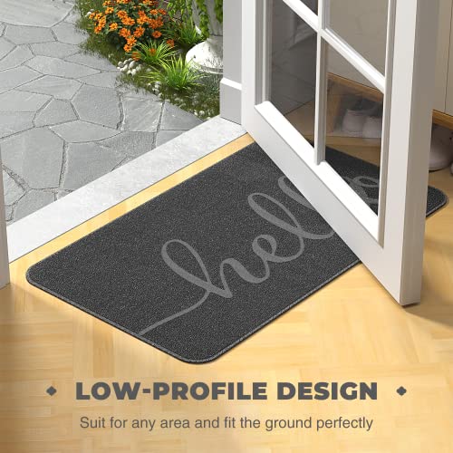 MatEssenz Front Door Mat, Durable Hello Door Mat Outdoor, Resist Dirt Welcome Mat for Shoes Scraper, Low Profile Indoor Door Mats, Doormat for Entrance, Garage, High Traffic Area(24X36, Grey)