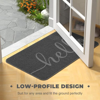 MatEssenz Front Door Mat, Durable Hello Door Mat Outdoor, Resist Dirt Welcome Mat for Shoes Scraper, Low Profile Indoor Door Mats, Doormat for Entrance, Garage, High Traffic Area(24X36, Grey)