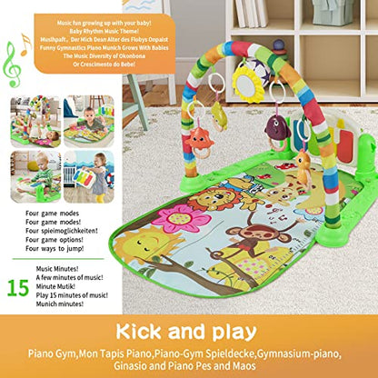 Kuduo Bao Funny Play Piano Tummy Time Baby Activity Gym Mat, Baby Play Mat Baby Gym with 5 Infant Learning Sensory Baby Toys, Music and Lights for Newborn Baby 0 to 3 6 9 12 Months