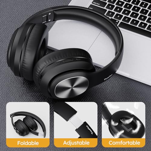TuneFlux Wireless Bluetooth Headphones Over Ear, 80H Playtime, 3EQ Sound Modes, HiFi Stereo Headphones with Deep Bass Microphone, Foldable Bluetooth 5.3 Headphones for Smartphone/PC/Computer
