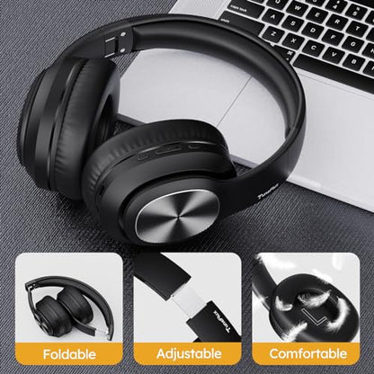 TuneFlux Wireless Bluetooth Headphones Over Ear, 80H Playtime, 3EQ Sound Modes, HiFi Stereo Headphones with Deep Bass Microphone, Foldable Bluetooth 5.3 Headphones for Smartphone/PC/Computer