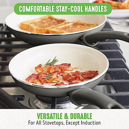 GreenLife Soft Grip Healthy Ceramic Nonstick 16 Piece Kitchen Cookware Pots and Frying Sauce Saute Pans Set, PFAS-Free with Kitchen Utensils and Lid, Dishwasher Safe, Quartz Gray