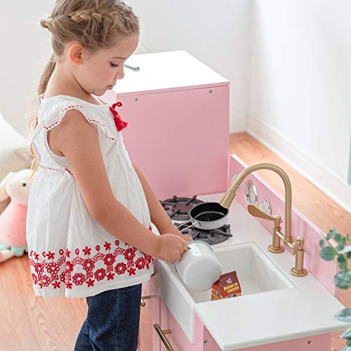 Teamson Kids Little Chef Charlotte 2-Piece Modular Wooden Play Kitchen with Icemaker and Ample Storage, Pink with Gold Hardware