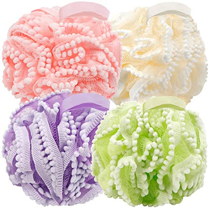 BCKENEY Bath Shower Sponge Soft Mesh Poufs Shower Loofah Ball Body Wash Scrubber Bath Sponge for Women and Men Soothing Face & Body Exfoliator (4Pcs 60G Luxury)
