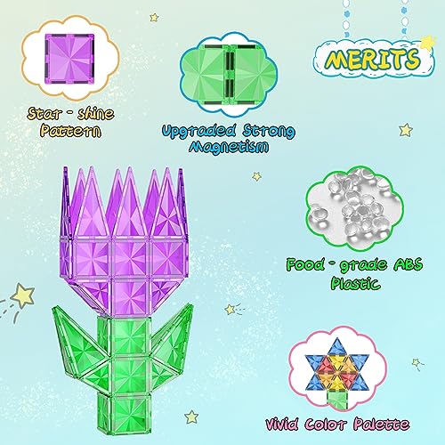 102PCS Diamond Magnetic Tiles Kids Games Toys, STEM Magnet Toys for Toddlers, Magnetic Building Blocks for Kids Age 3-5 4-8 8-12, Preschool Learning Montessori Sensory Toys for 3+ Year Old Boys Girls
