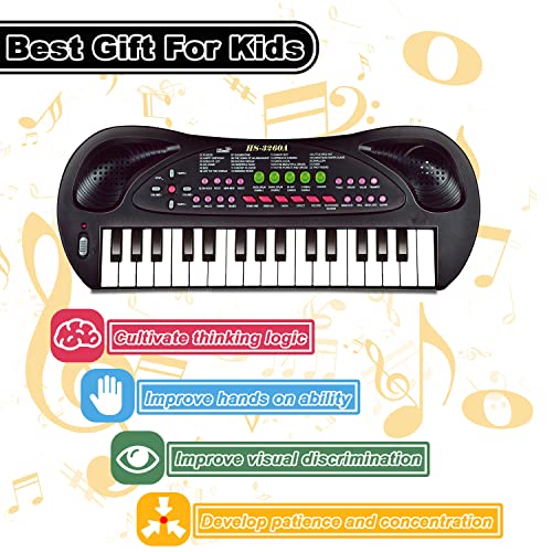 EOOLEOW Kids Piano, 32 Keys Multifunction Keyboard Piano for Kids - Children Early Learning Educational Music Piano Toys for 3 4 5 6 7 8 Year Old (Black)