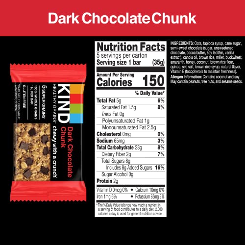 KIND Healthy Grains Bars, Dark Chocolate Chunk, Healthy Snacks, Gluten Free, 40 Count