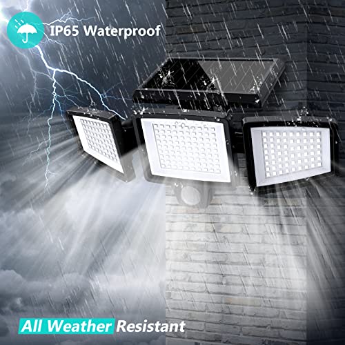 Tuffenough Solar Outdoor Lights 2500LM 210 LED Security Lights with Remote Control,3 Heads Motion Sensor Lights, IP65 Waterproof,270° Wide Angle Flood Wall Lights with 3 Modes(3 Packs)