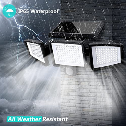 Tuffenough Solar Outdoor Lights 2500LM 210 LED Security Lights with Remote Control,3 Heads Motion Sensor Lights, IP65 Waterproof,270° Wide Angle Flood Wall Lights with 3 Modes(3 Packs)