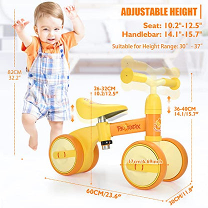 Peradix Baby Balance Bikes Adjustable for 1 Year Old Toddlers| Riding Toys for 10 Months Old Children Boys Girls | No Pedal Silent Wheels Infant Toddler Bicycle | Best First Birthday Gift (Yellow)