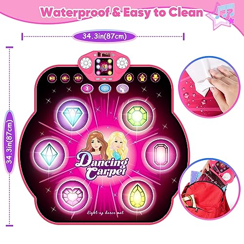 KIZJORYA Dance Mat for Kids, Upgraded Switchable 4 & 6 Button Mode Electronic Dance Pad with Bluetooth-9 Levels, Light Up Children Music Game Mat, Toys for Girls Boys Ages 3-12