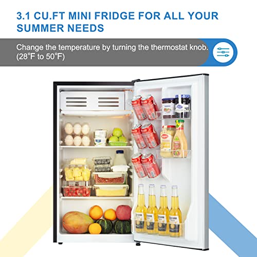 Frestec 3.1 CU' Mini Refrigerator, Compact Refrigerator, Small Refrigerator with Freezer, Mini Fridge for Bedroom, Stainless Steel (FR 310 SL)