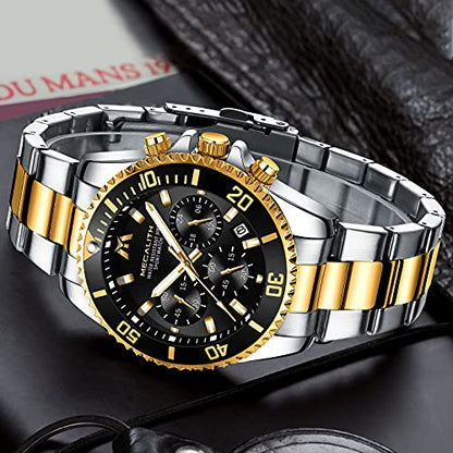 MEGALITH Mens Watches with Stainless Steel Waterproof Analog Quartz Fashion Business Chronograph Watches for Men, Auto Date