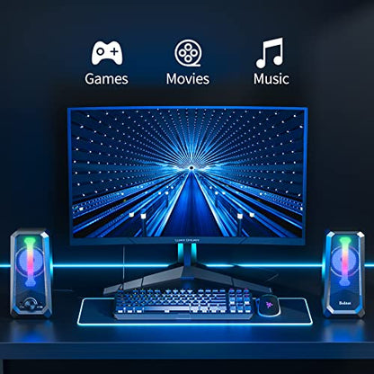 Bobtot Computer Speakers HiFi Stereo Sound - 2.0 Channel RGB Desktop Speakers PC Speaker with Bluetooth Volume Control USB Powered 3.5mm AUX-in Audio System