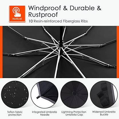 Bodyguard Inverted Umbrella Large Windproof Umbrellas for Rain Sun Travel Umbrella Compact with Reflective Stripe, Black-46 INCH