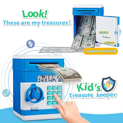 MAGIBX Piggy Bank Toys for 4 5 6 7 8 Year Old Boys Gift Ideas, Real Money Saving Box for Boys Toys Age 6-8-10, Christmas Birthday Gifts for 4 5 Year Old Boys ATM Machine for Kids 3-5, Blue Stuff
