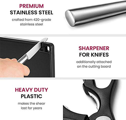 10-Piece Stainless-Steel Kitchen Knife Set - Newly Innovative Knifes Set with Utensil Holder - 5 Stainless-Steel Knives - Knife Sharpener - Kitchen Scissors - Cutting Board- Knife Block holder
