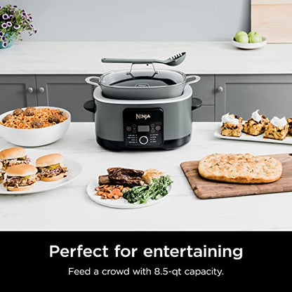 Ninja MC1001 Foodi PossibleCooker PRO 8.5 Quart Multi-Cooker, with 8-in-1 Slow Cooker, Dutch Oven, Steamer & More, Glass Lid Integrated Spoon, Nonstick, Oven Safe Pot to 500°F, Sea Salt Gray