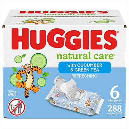 Huggies Natural Care Refreshing Baby Wipes, Hypoallergenic, Scented, 6 Flip-Top Packs (288 Wipes Total)