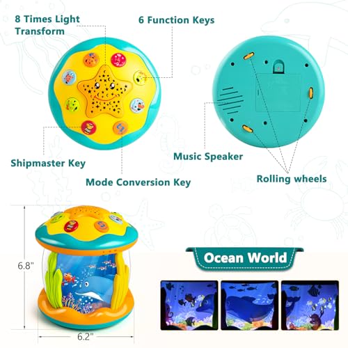 MFEESYOB Baby Toys 6 to 12 Months - Musical Learning Infant Toys, Ocean Rotating Projector Light Up Toys for Toddlers 6+ Months, 1 2 3+ Years Old, Boys Girls Baby Toy for Climbing, Walking