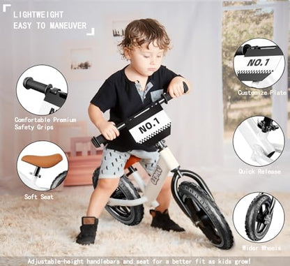 LEDIVO Toddler Balance Bike 2 Year Old, Age 18 Months to 5 Years Old, 12" Push Bicycle w/Customize Plate (4 Sets of Stickers & Toy Duck Included), Kids Balancing Gift Bike for 3-4 yrs Boys Girls