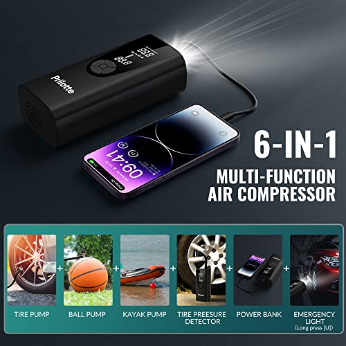 Tire Inflator Portable Air Compressor-Upgrade 20000mAh Electric Air Pump for Car Tires-150 PSI Tire Pump-Cordless Tire Inflation with Pressure Gauge Emergency Light for Car, Motor, Bike, Ball, Black