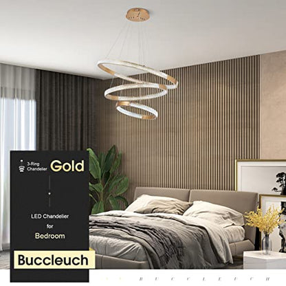Buccleuch Dining Room Light Fixtures Over Table Gold Modern Chandelier Lighting LED 3-Ring for Living Room Kitchen Island Adjustable Cords 75W 6000K Dimmable