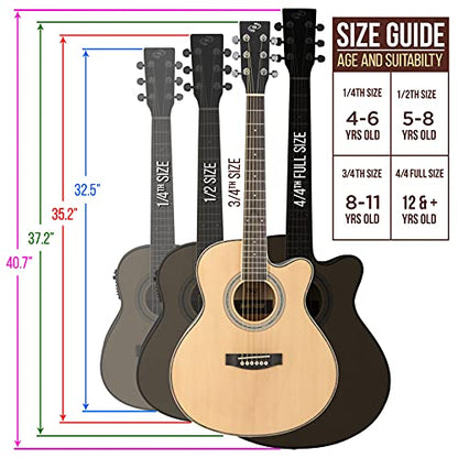 Pyle Acoustic Electric Cutaway Guitar 3/4 Scale 36” Steel String Spruce Wood w/Gig Bag, 4-Band EQ, Clip On and Onboard Tuner, Picks, Shoulder Strap for Beginners and Students