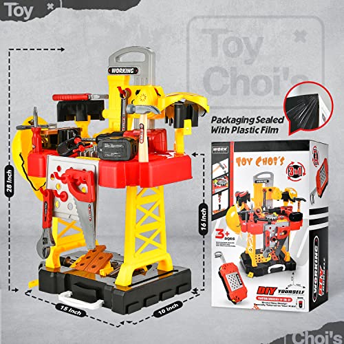 Kids Workbench - Toy Choi's Kid Toy Workbench, 83 Pieces Construction Kids Tool Set Playset, Toddler Tool Bench with Shelf Storage Box Drill, Educational Pretend Play Gift for Boys&Girls Age 3, 4, 5+