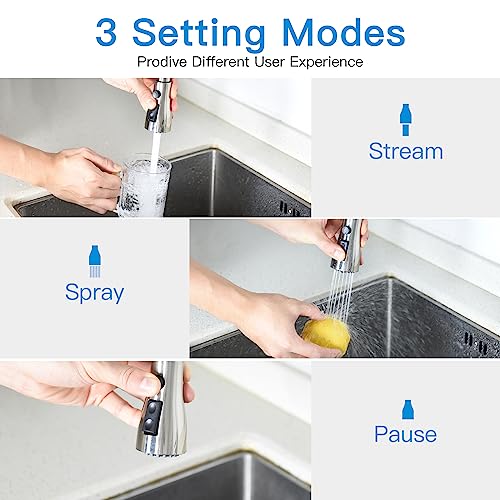 MSTJRY Kitchen Faucet with Pull Down Sprayer Single Level Stainless Steel for Kitchen Sinks,High Arc Single Handle Kitchen Sink Faucet with Pull Out Sprayer,Brushed Stainless