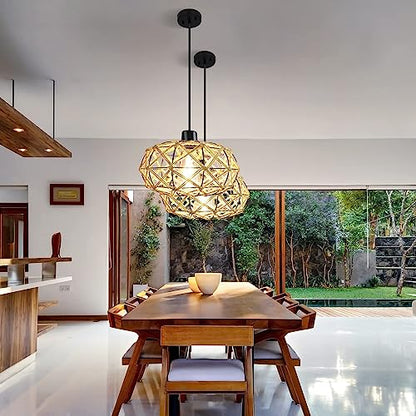 uznhty Rattan Pendant Lights Kitchen Island Woven Boho Chandelier Farmhouse Hanging Lighting Hemp Rope Adjustable Semi Flush Mount Ceiling Light Rattan Light Fixture for Dinning Room Bedroom Hallway