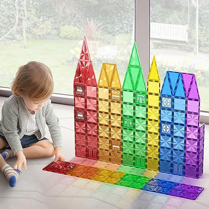 102PCS Diamond Magnetic Tiles Kids Games Toys, STEM Magnet Toys for Toddlers, Magnetic Building Blocks for Kids Age 3-5 4-8 8-12, Preschool Learning Montessori Sensory Toys for 3+ Year Old Boys Girls