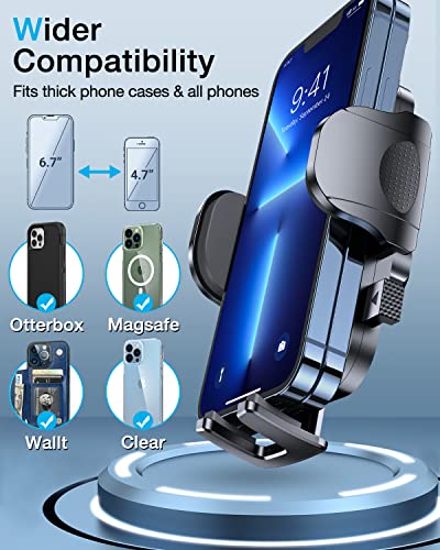 HTU 𝟮𝟬𝟮𝟯 𝐔𝐩𝐠𝐫𝐚𝐝𝐞𝐝 Cell Phone Holder for Car【Powerful Suction Cup Never Fall】 Universal Car Phone Holder Mount for Dashboard Windshield Air Vent Long Arm Cell Phone Car Mount Thick Case