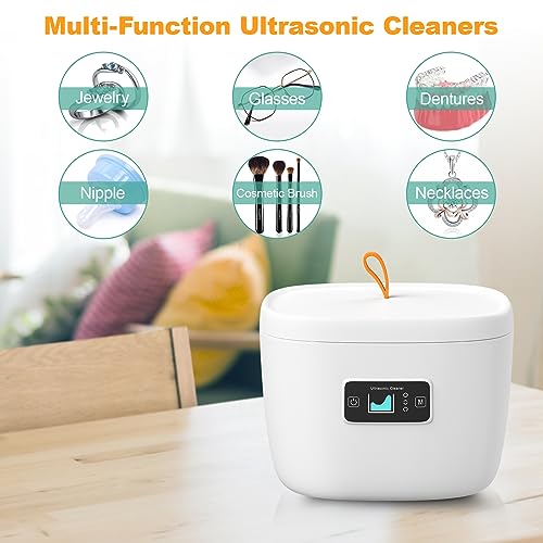 Ultrasonic Jewelry Cleaner Machine, Automatic Ultra Sonic Cleaner for Rings, Glasses, Jewelry, Portable Dentures Cleaner with Three Clean Modes 5 min /8 min /10 min - 45 kHz 225ML