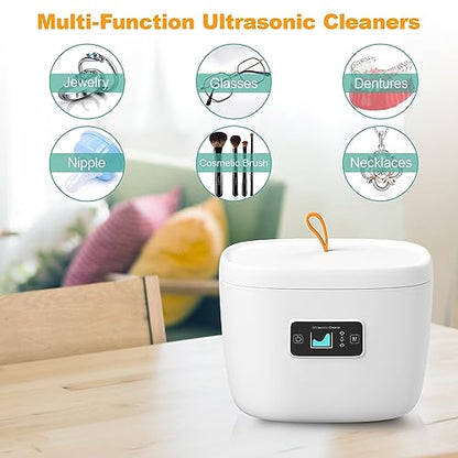 Ultrasonic Jewelry Cleaner Machine, Automatic Ultra Sonic Cleaner for Rings, Glasses, Jewelry, Portable Dentures Cleaner with Three Clean Modes 5 min /8 min /10 min - 45 kHz 225ML