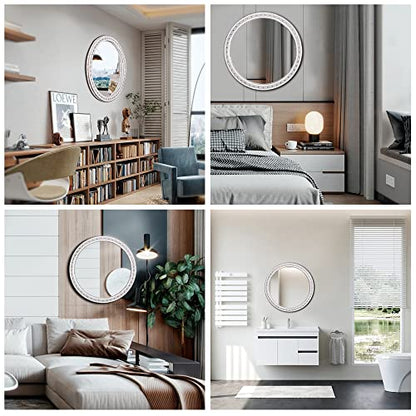 Jugty 24 Inch Decorative Wall Mirror, Farmhouse Wooden Circle Mirrors for Bedroom for Bathroom, Living Room, Foyer, Hallway, Boho Accent Mirrors