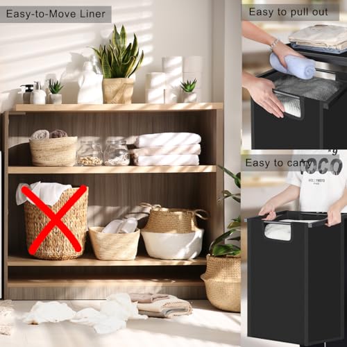 melos Laundry Hamper, Laundry Sorter with Three Shelf, Pull-Out Laundry Basket with Shelf, Laundry Basket Organizer Section with Removable Laundry Bags for Clothes, for Laundry Room,Black