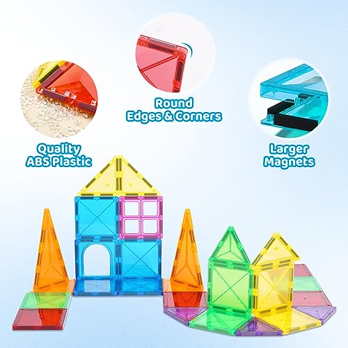 Crenova Magnetic Tiles 40 PCS, Beginner Construction Set, 3D Magnetic Building Blocks, Magnetic Toys Educational STEM Gifts for Kids Ages 3-5 Year Old Boys and Girls