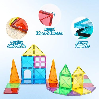 Crenova Magnetic Tiles 40 PCS, Beginner Construction Set, 3D Magnetic Building Blocks, Magnetic Toys Educational STEM Gifts for Kids Ages 3-5 Year Old Boys and Girls