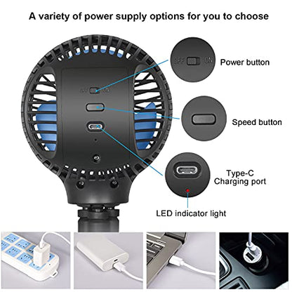 WiHoo Mini Handheld Stroller Fan,Personal Portable Car Seat Baby Fan with Flexible Tripod Fix on Stroller,USB or Battery Operated Desk Fan Adjustable 3 Speeds for Travel Treadmill Golf Cart