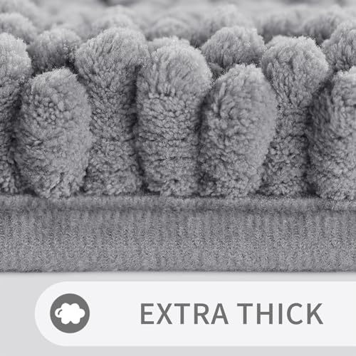 Yimobra Luxury Chenille Bathroom Rugs Sets 2 Piece, Extra Thick Non Slip Quick Dry Bath Mat for Shower Floor, Fluffy Shaggy Microfiber Absorbent Machine Washable Bathmat (Grey, 20" x 32"+17" x 24")